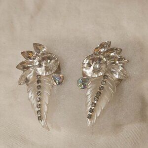 WHITE PIERCED EARRINGS, HANDMADE of CRYSTALS AND RHINESTONES